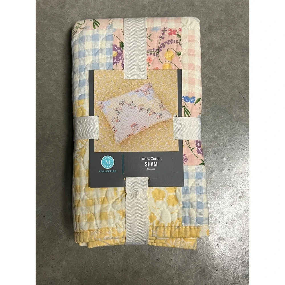 Martha Stewart Checkered Floral Standard Sham 100% Cotton 20 in x 28 in - Macy's